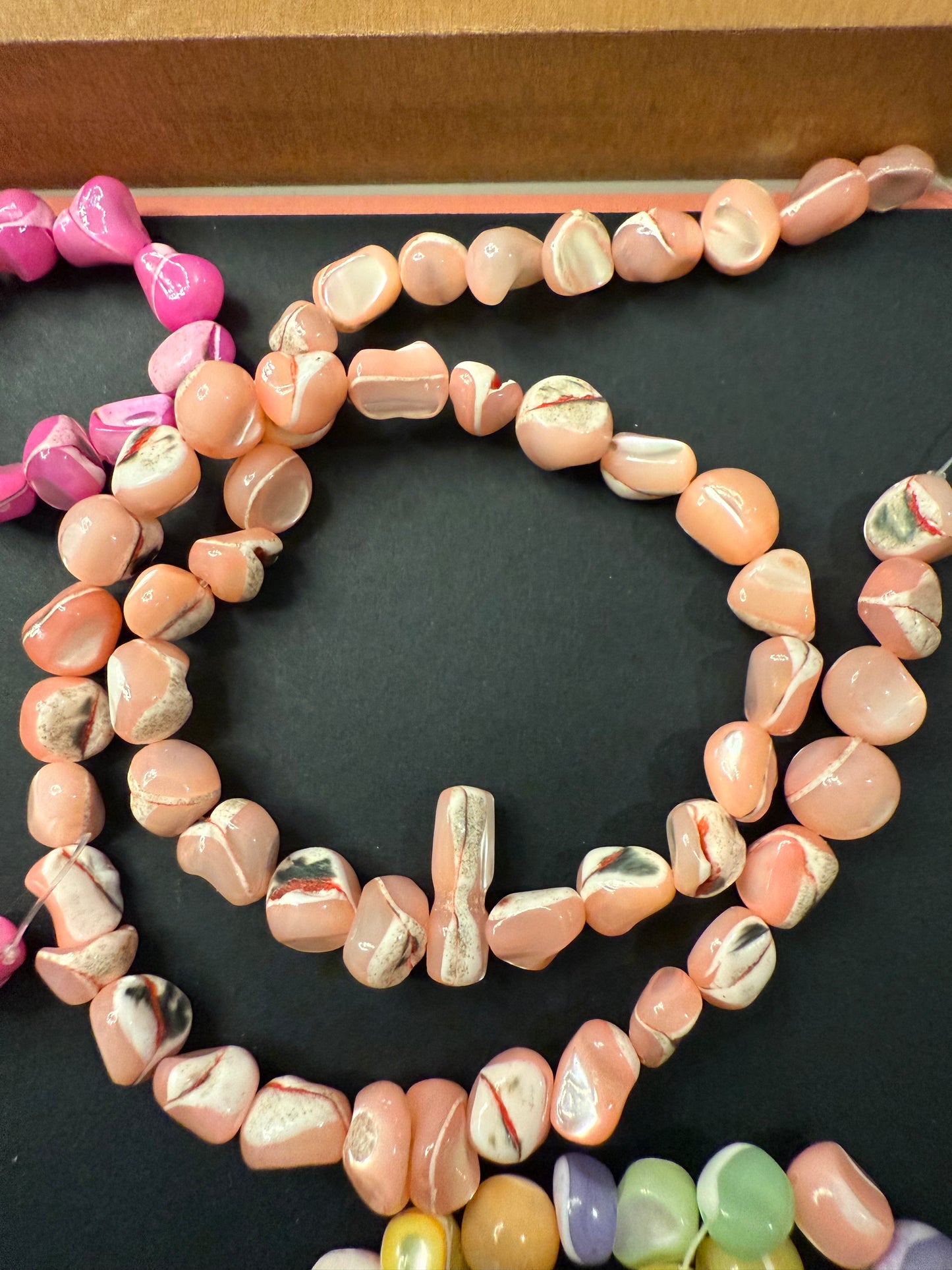 DESTASH -Shell Dyed - Vibrant Colors.  Approximate 50 beads per strand.