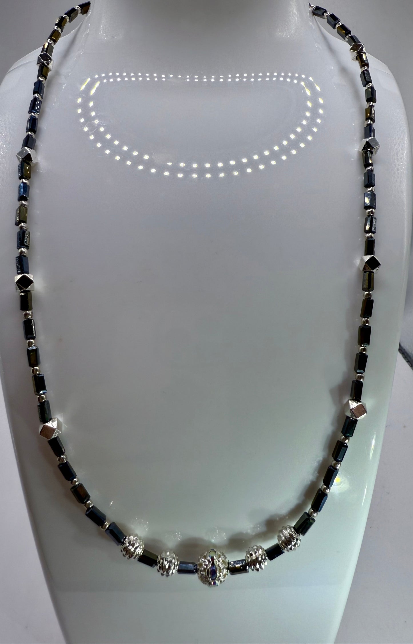Hematite & Silver Glow Necklace/Bracelet Set – Handmade, Elegant, Unique (18” + 7.5”)