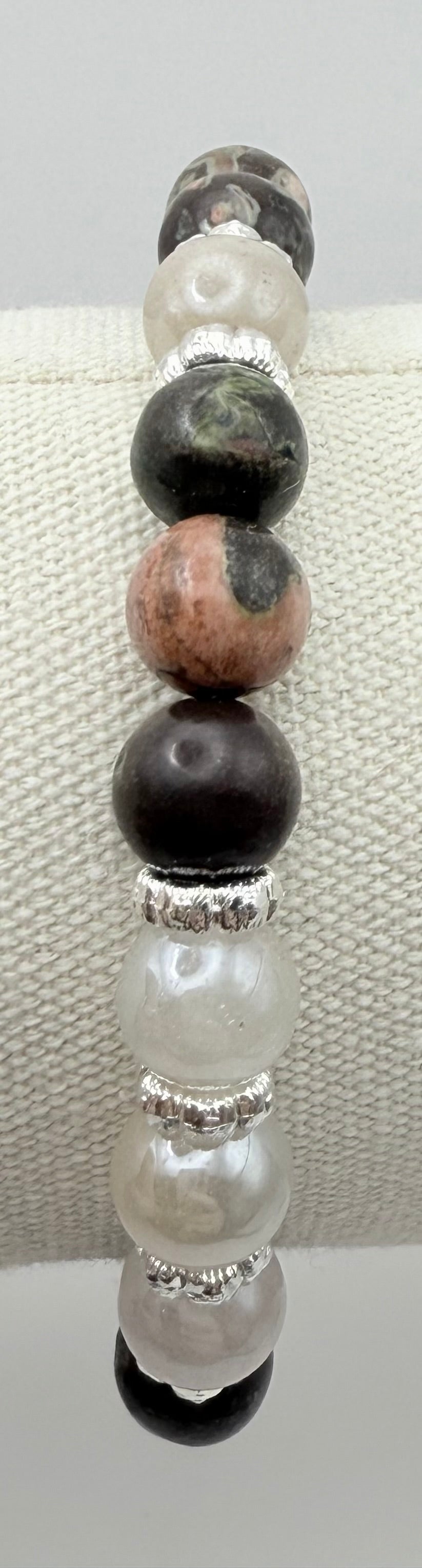 Snowflake Jasper and Ivory Sunstone Bracelet 7.5"-7.75"