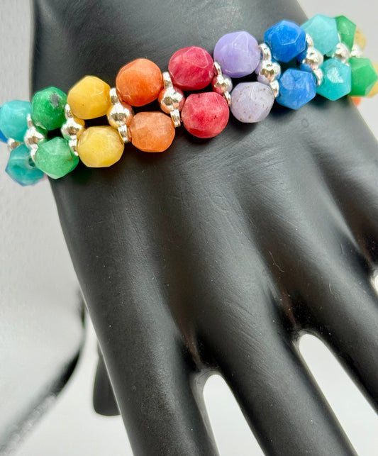 Rainbow Double Band Stretch Bracelet 7.5"