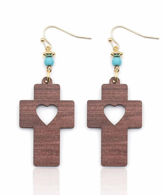Modern Heart Cutout Drop Earrings with Turquoise Accent | Lightweight Geometric Dangle Earrings
