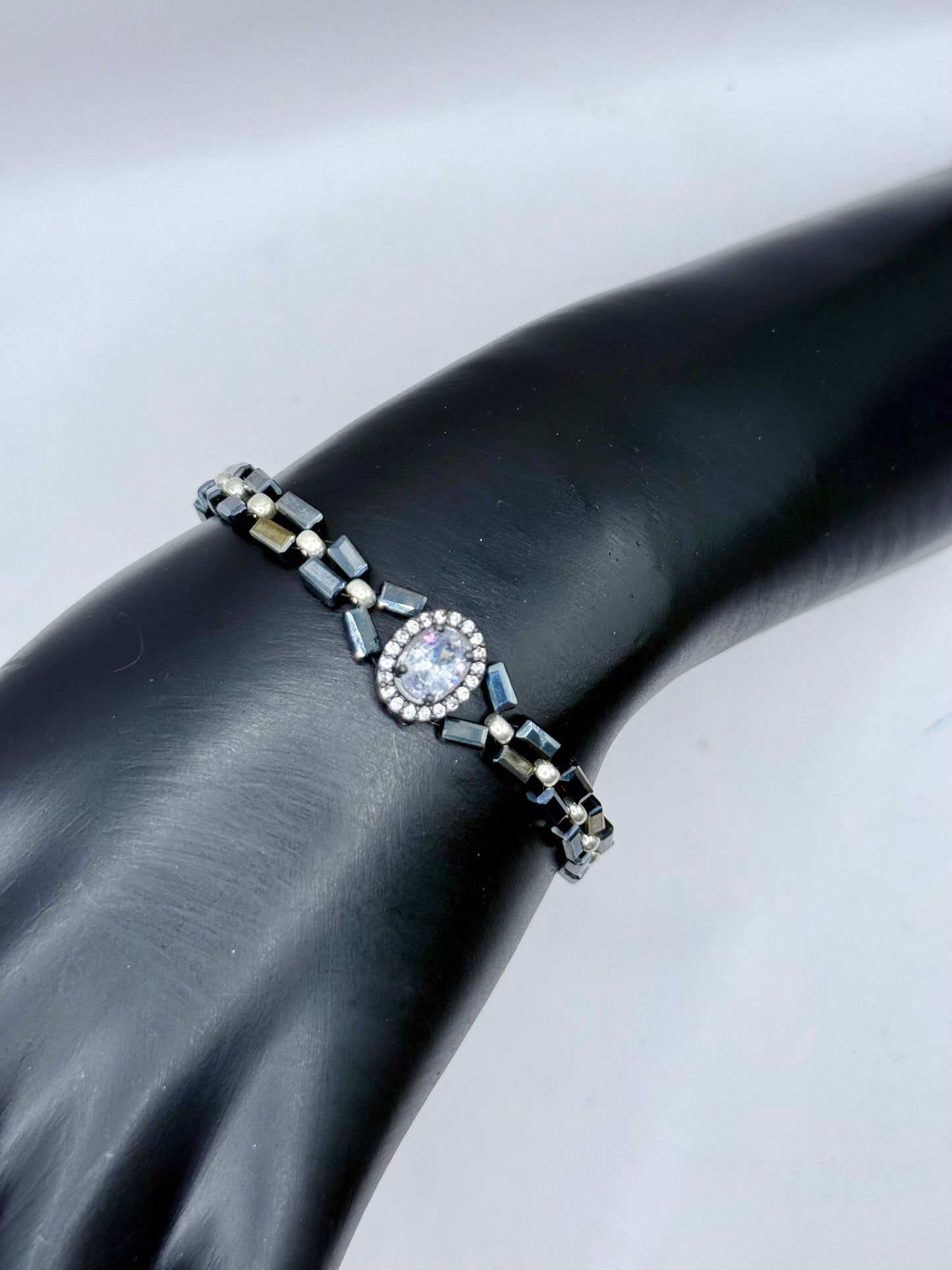 Hematite & Silver Glow Necklace/Bracelet Set – Handmade, Elegant, Unique (18” + 7.5”)