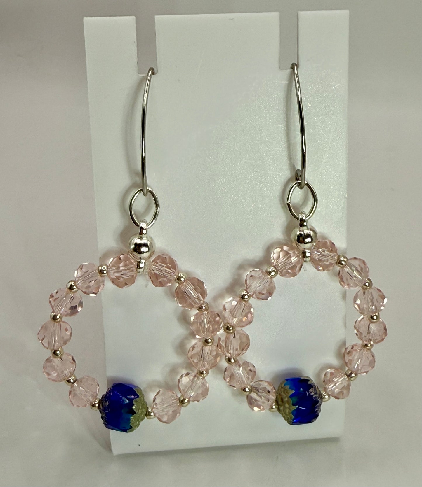 Handcrafted Beaded Hoop Earrings with Lantern Focal Bead | Pink or Clear AB Crystal Hoops