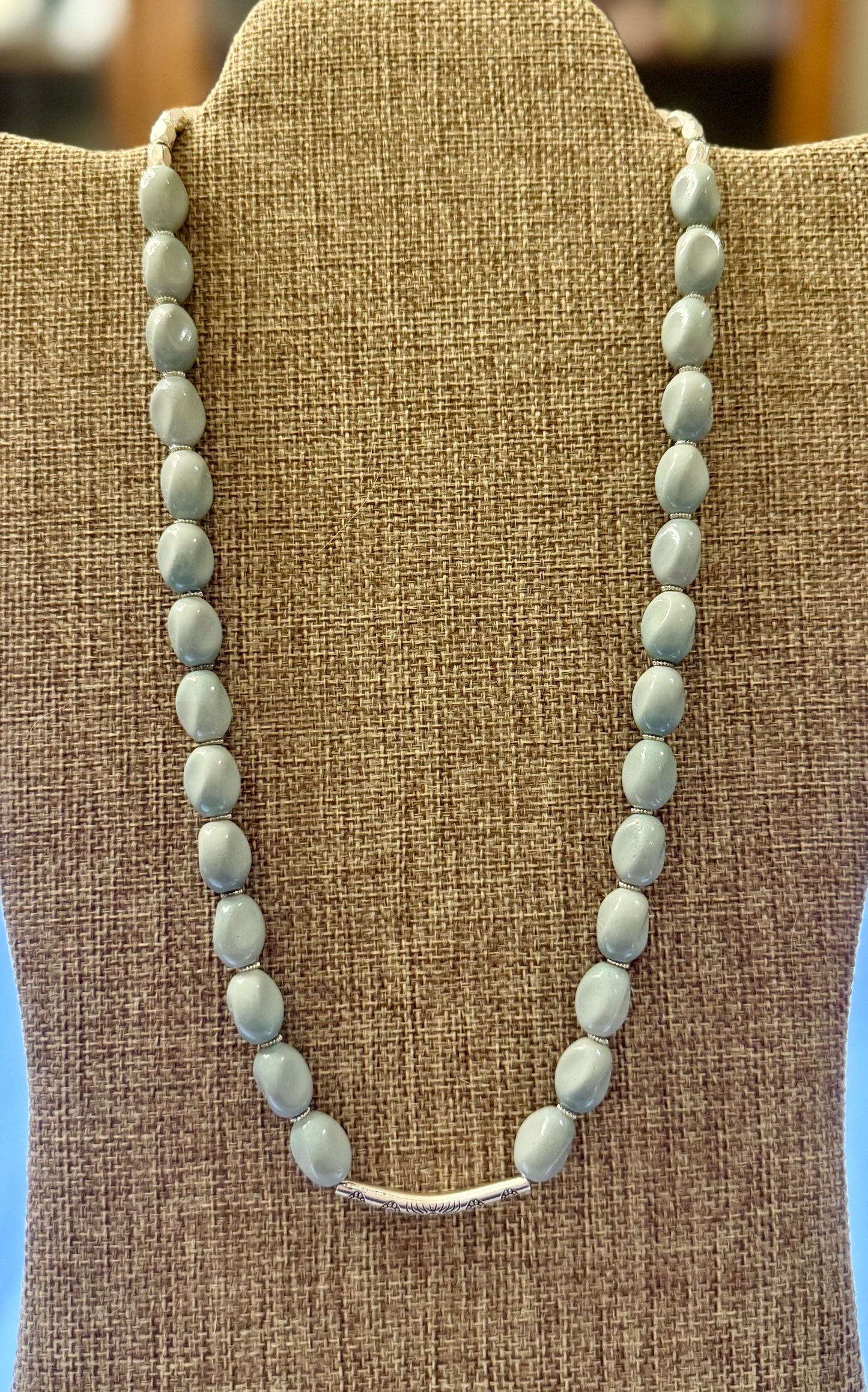 24” Light Sage Green Beaded Necklace - Soft Green | Coastal Boho Handmade Necklace