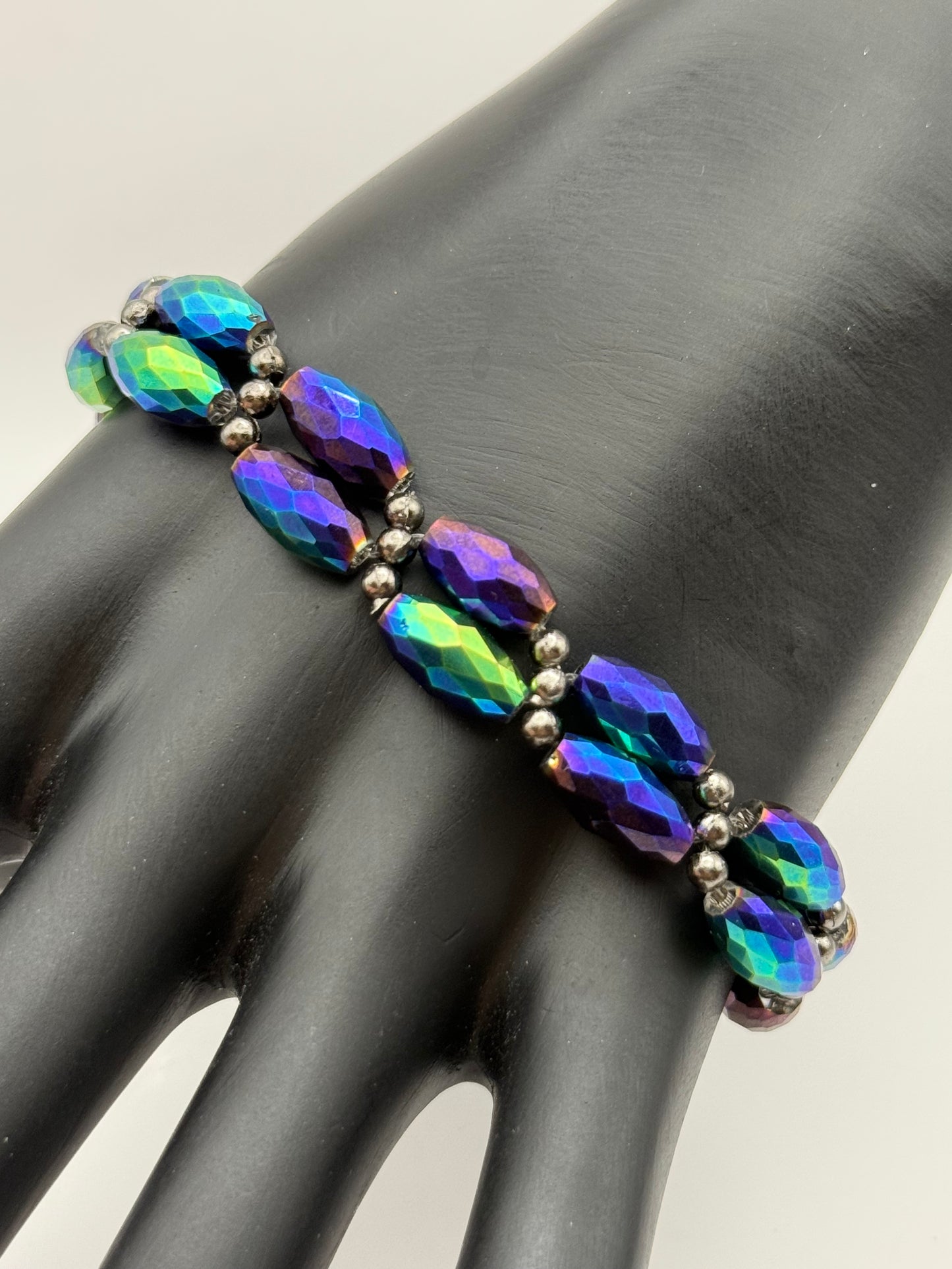 Iridescent Rainbow Crystal Beaded Bracelet – 7.75” Can be Resized