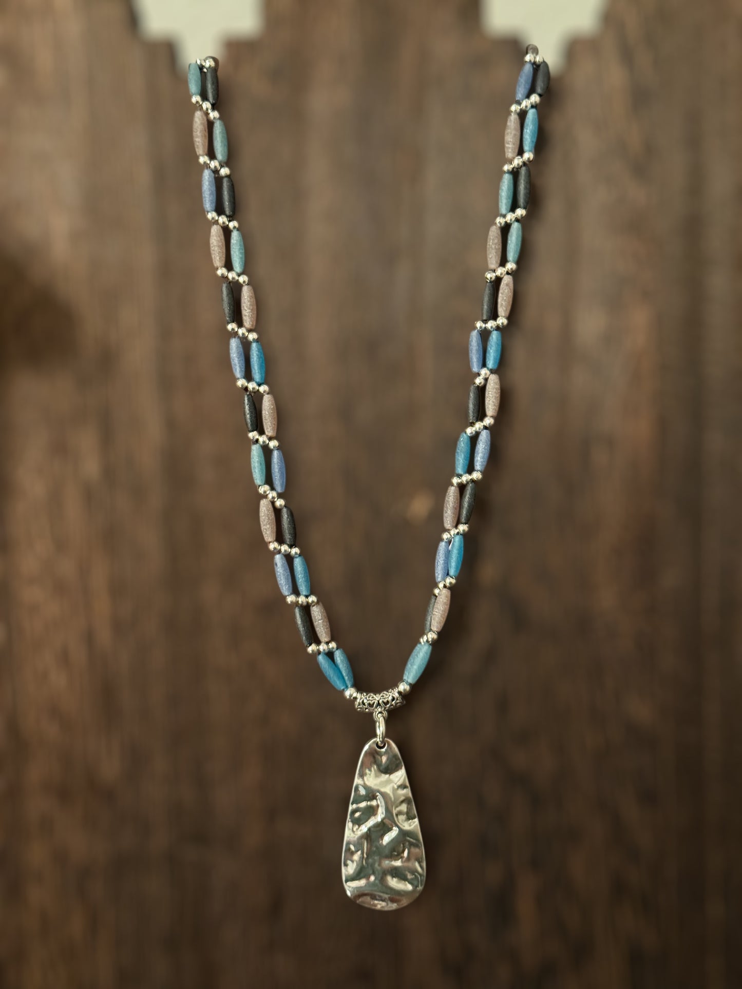 Multi Blue Rice Double Beaded 20" necklace and matching 7.5" bracelet