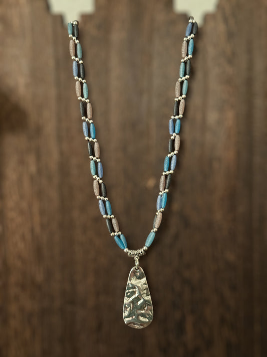 Multi Blue Rice Double Beaded 20" necklace and matching 7.5" bracelet