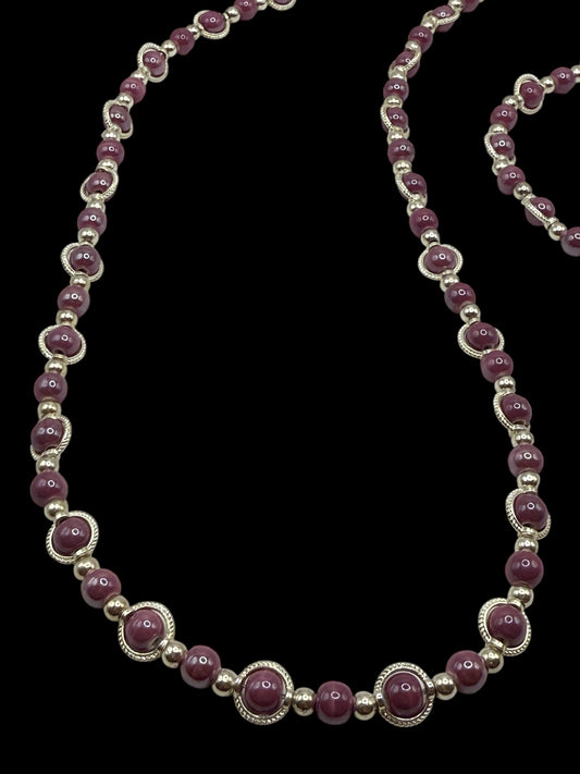 22” Purple Beaded Necklace & 7.5” Stretch Bracelet Set | Free Bracelet Resizing | Handmade Jewelry Gift for Her
