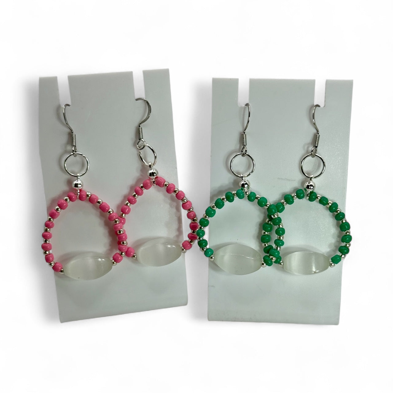 Cat Eye Selenite Beaded Earrings | Handmade Pink or Green Dangle Earrings | Lightweight Boho Jewelry | Gift for Her