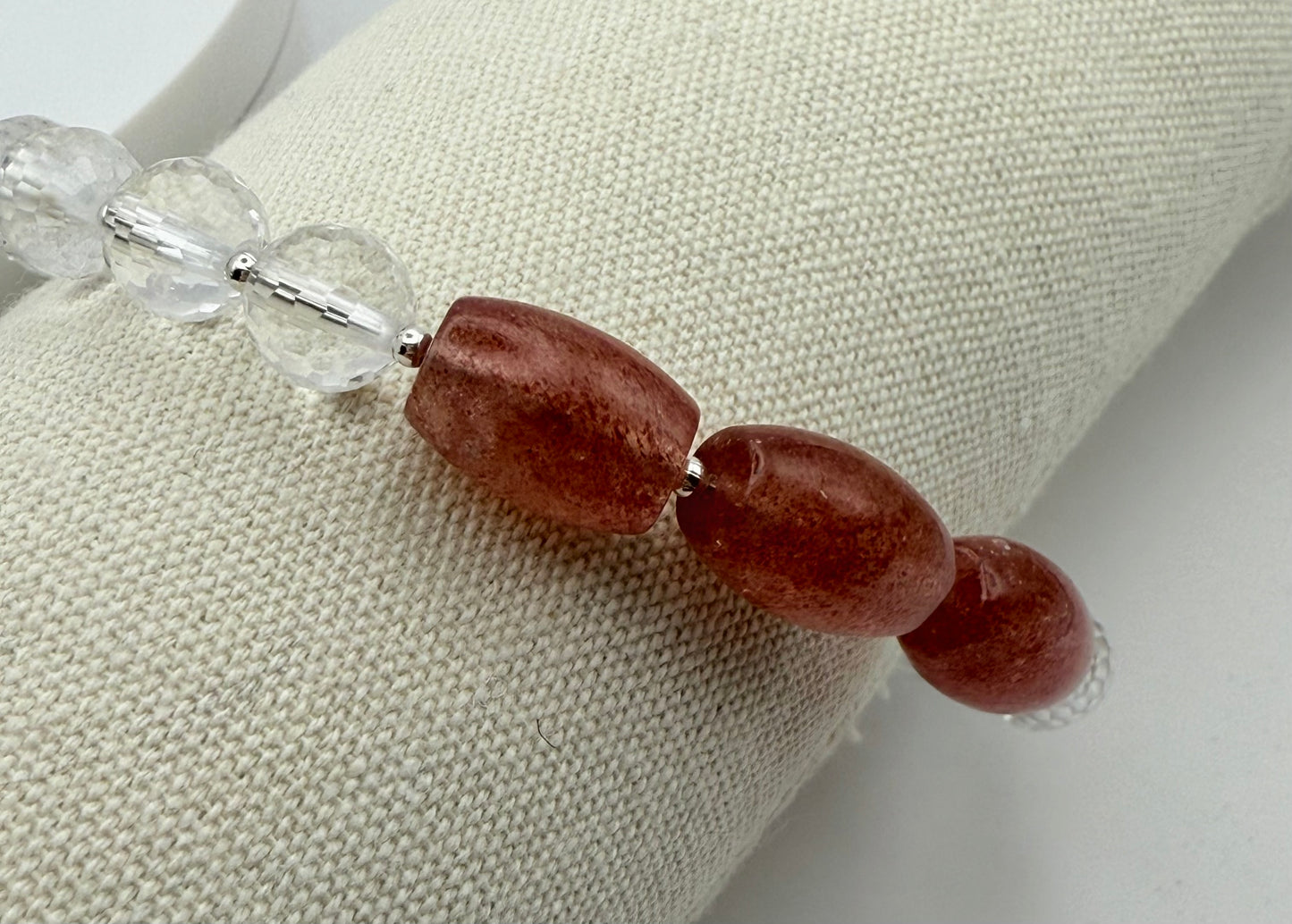 Faceted Clear Quartz and Strawberry Quartz Bracelet 7.5"-7.75"