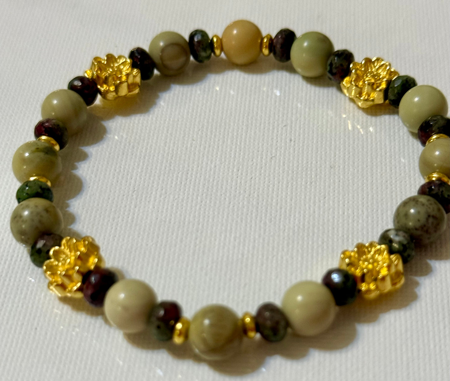 Serpentine Jasper (Green) Stretch Bracelet 7.5"