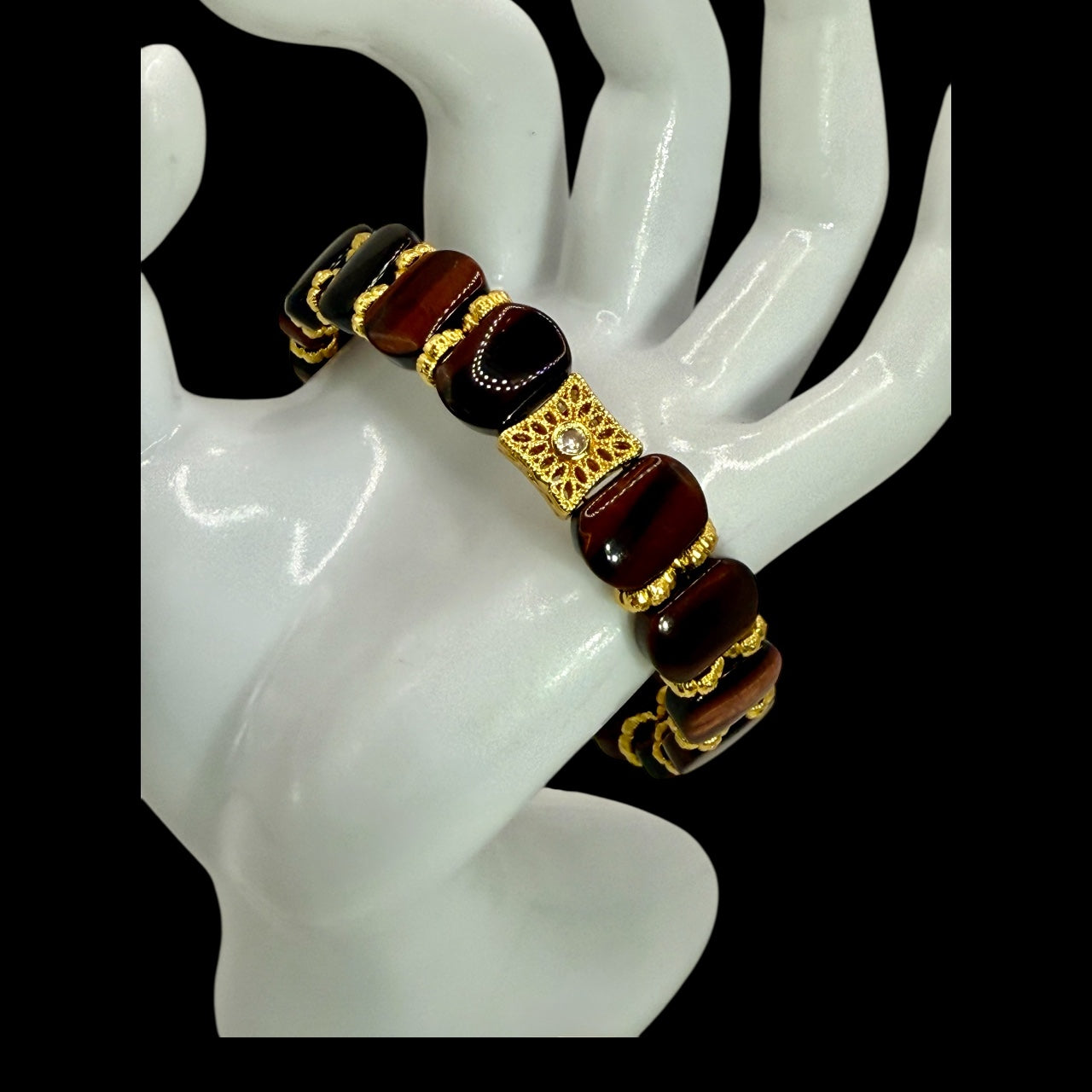 Golden Tiger Eye Bangle Bracelet – 8” Handmade Gemstone Jewelry with Gold Accents, Statement Bracelet, Unique Gift for Her