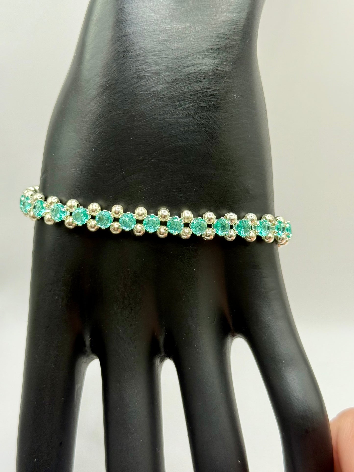 Elegant Rhinestone Bracelet with Mother of Pearl Clasp – 7.75” – Sparkling Silver Tone Jewelry – Statement Bracelet – Gift for Her