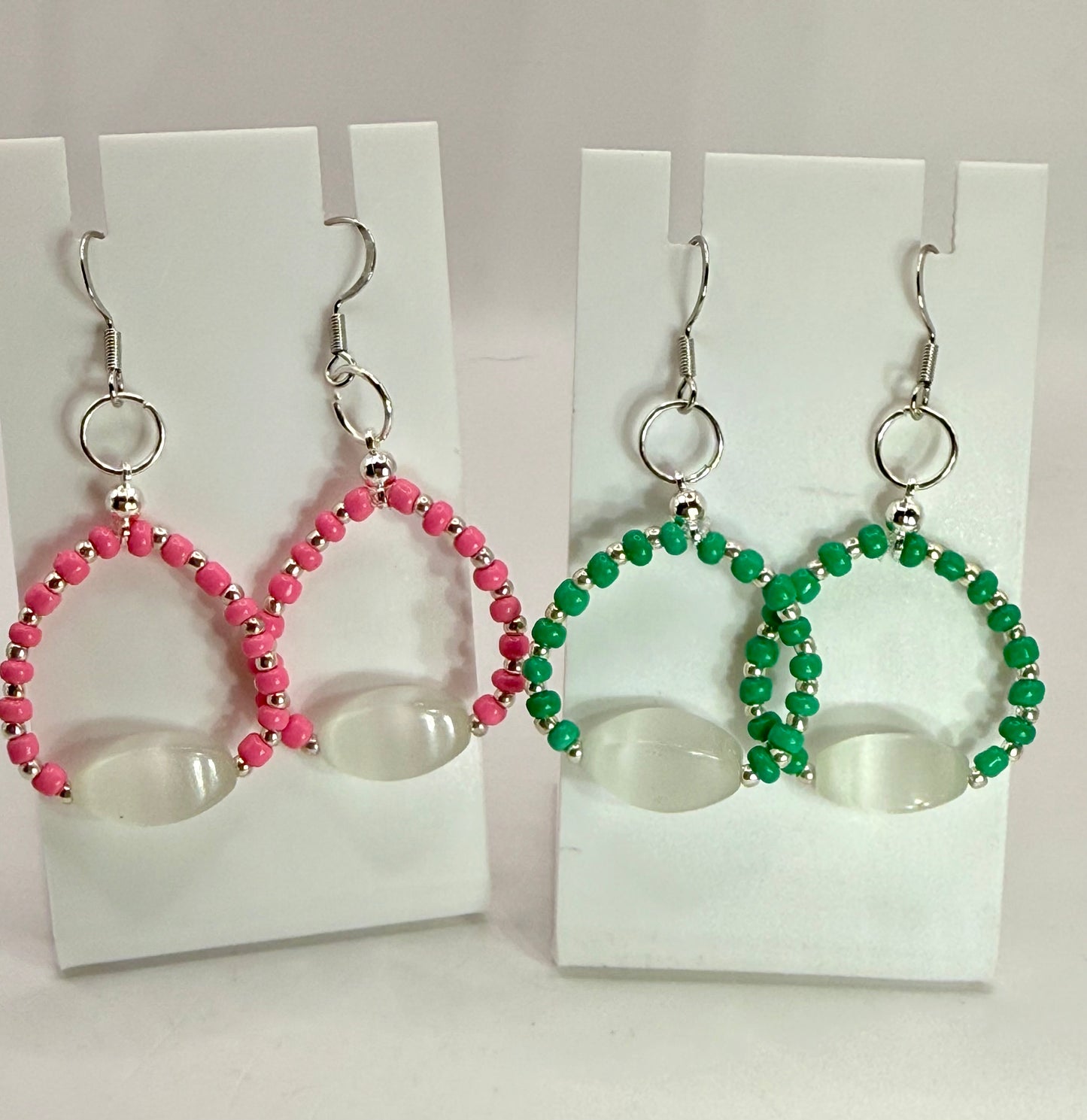 Cat Eye Selenite Beaded Earrings | Handmade Pink or Green Dangle Earrings | Lightweight Boho Jewelry | Gift for Her