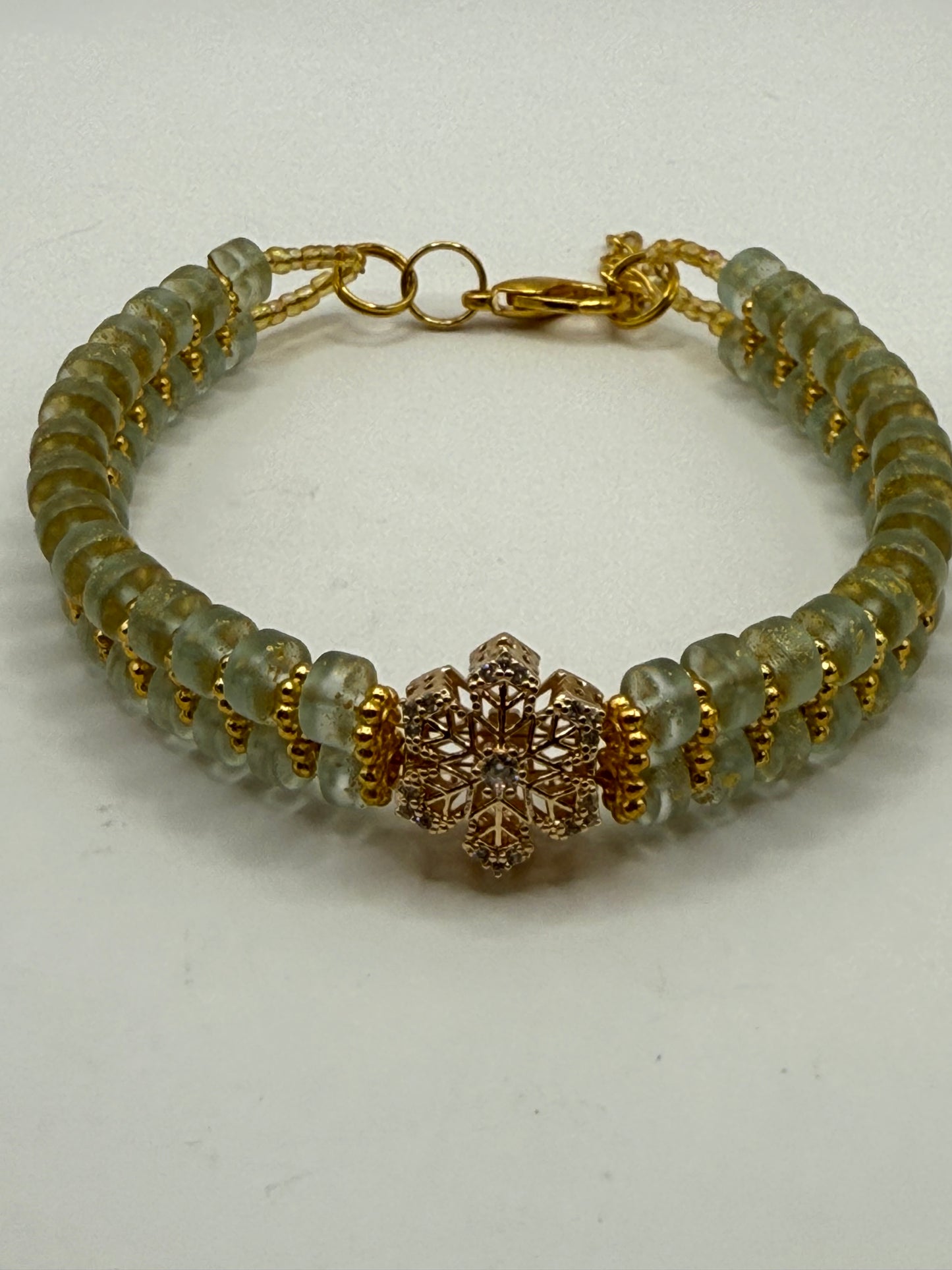 Elegant Glass Bead Bracelet – Light Green or Royal Blue with Gold Accents – Adjustable Clasp Handmade Jewelry Gift 7.5"-8.5" FREE Resizing upon purchase