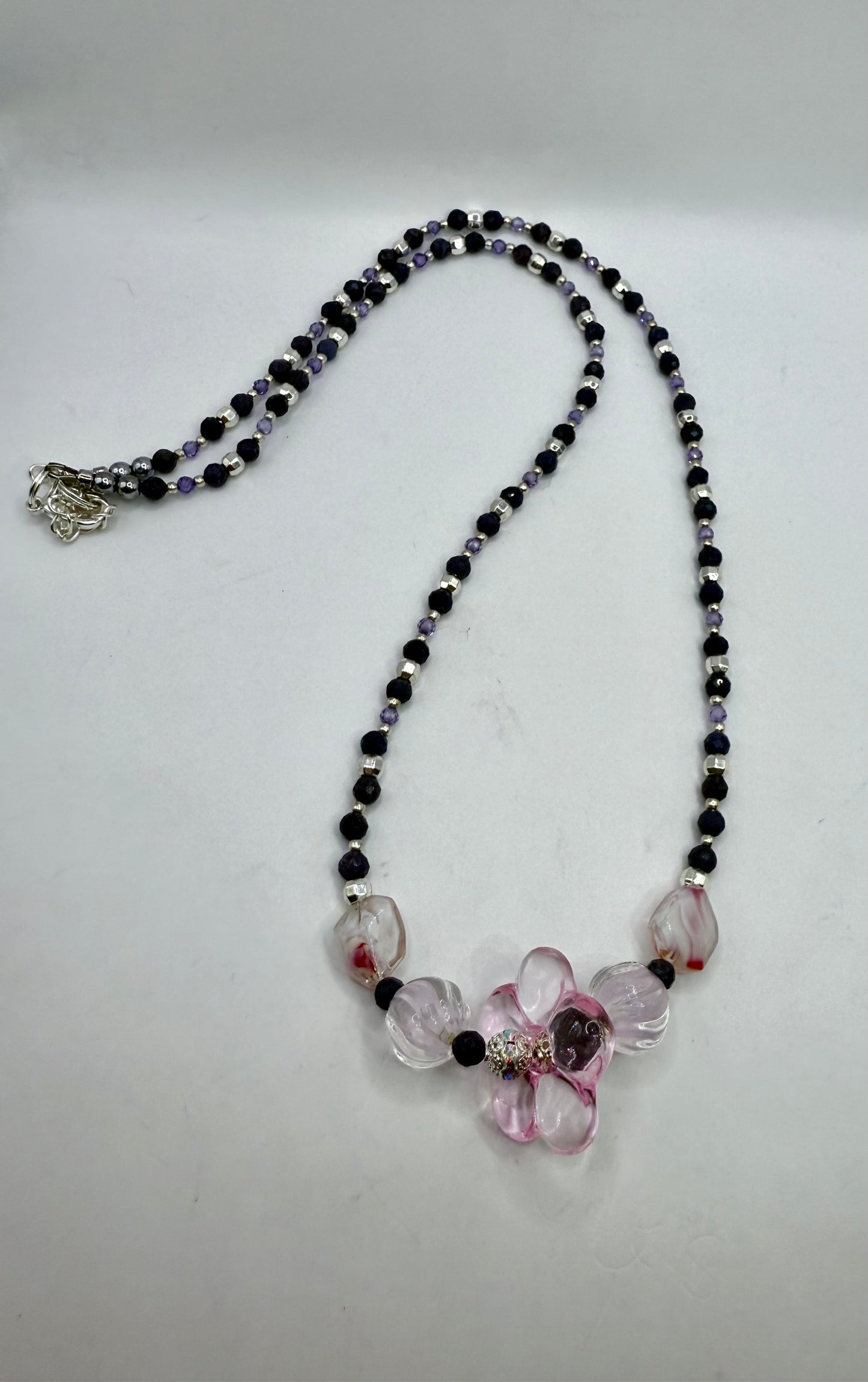 Pink Glass Flower Statement Necklace – 26” Handmade Beaded Design | Elegant, Feminine & One-of-a-Kind