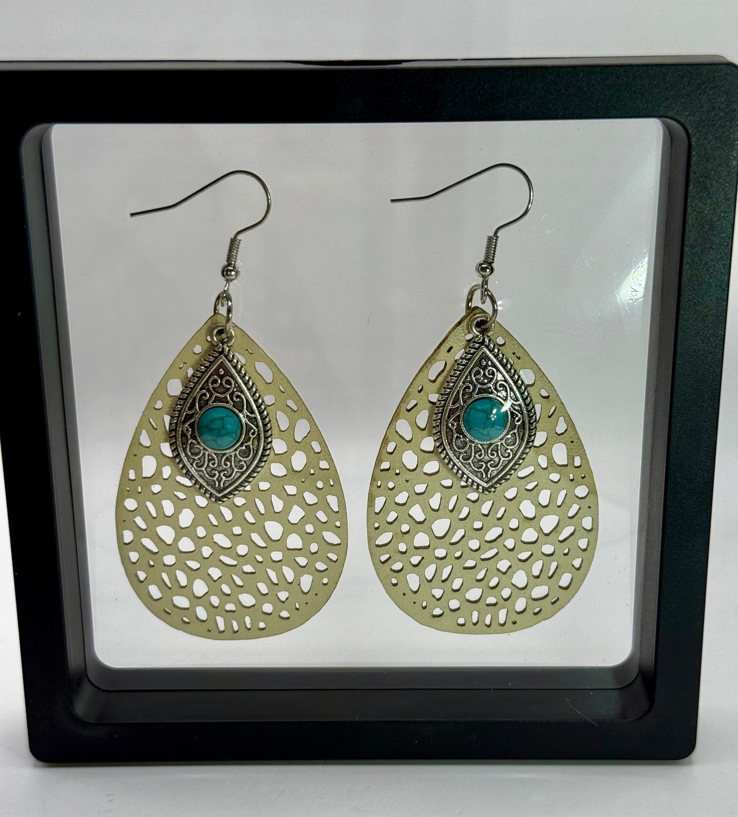 Boho Turquoise Teardrop Earrings – Western Style Dangle Earrings, Statement Earrings, Lightweight Cutout Jewelry, Gift for Her