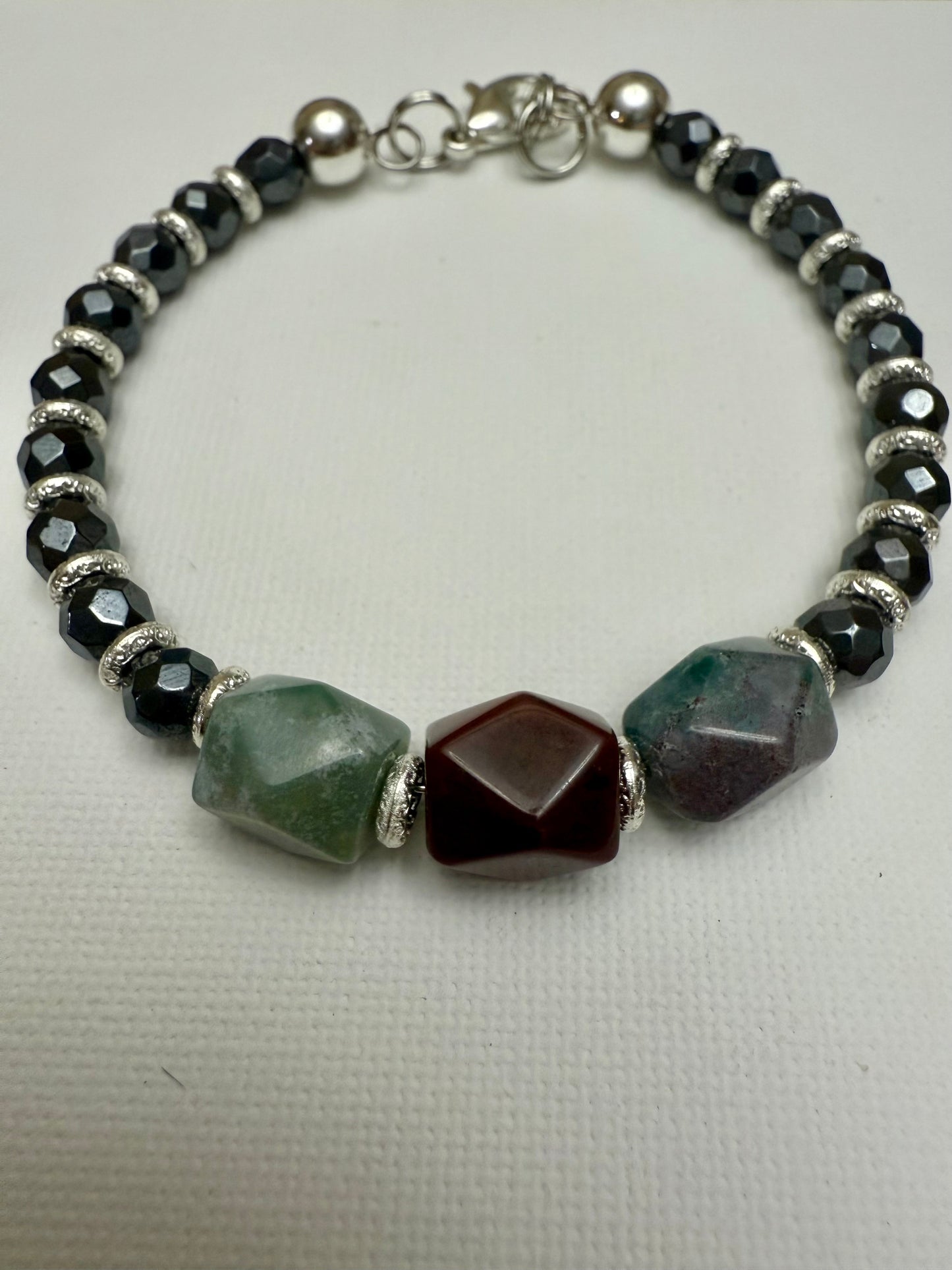 Ocean Jasper and Black Obsidian Bracelet 7.5"