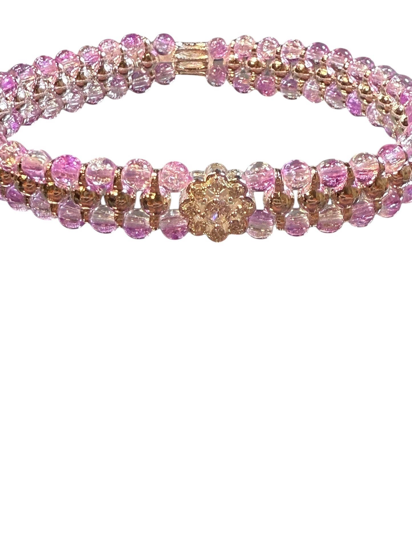 Light Purple Crackle Dual Strand Stretch Bracelet with Rhinestone Focal Bling 8"