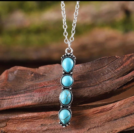 Western Turquoise Howlite Necklace & Earrings Set – 20” Silver Plated