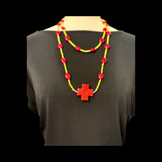 Red & Yellow Turquoise Layered Necklace Set | 30” & 20” Beaded Necklaces