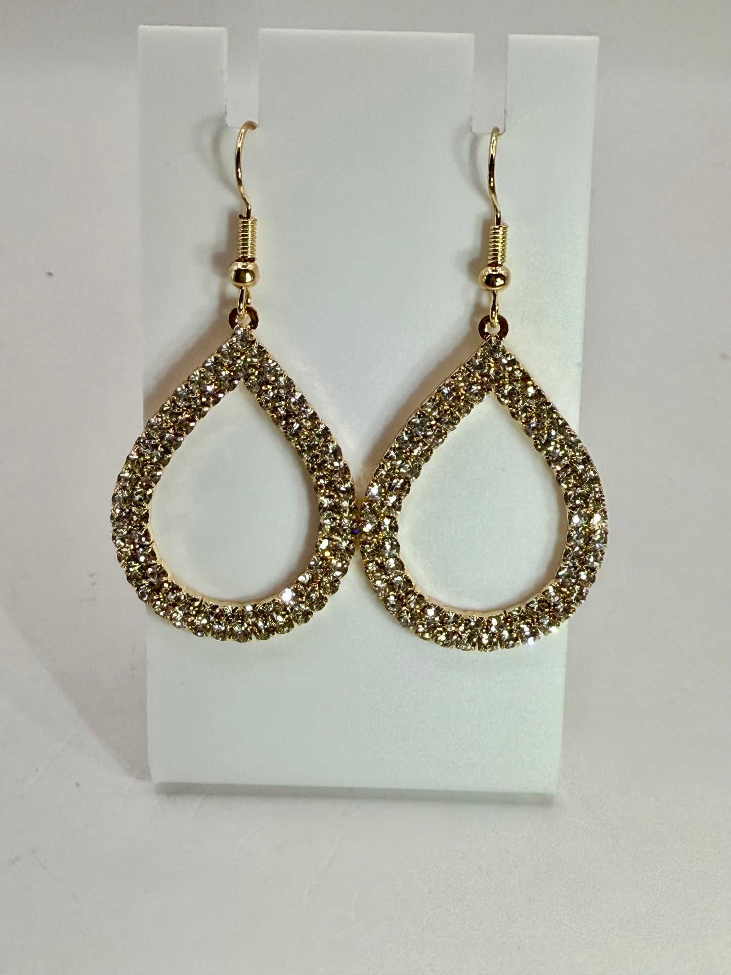 Gold Teardrop Rhinestone Earrings – Sparkly Dangle Earrings, Statement Jewelry, Elegant Evening Earrings, Gift for Her