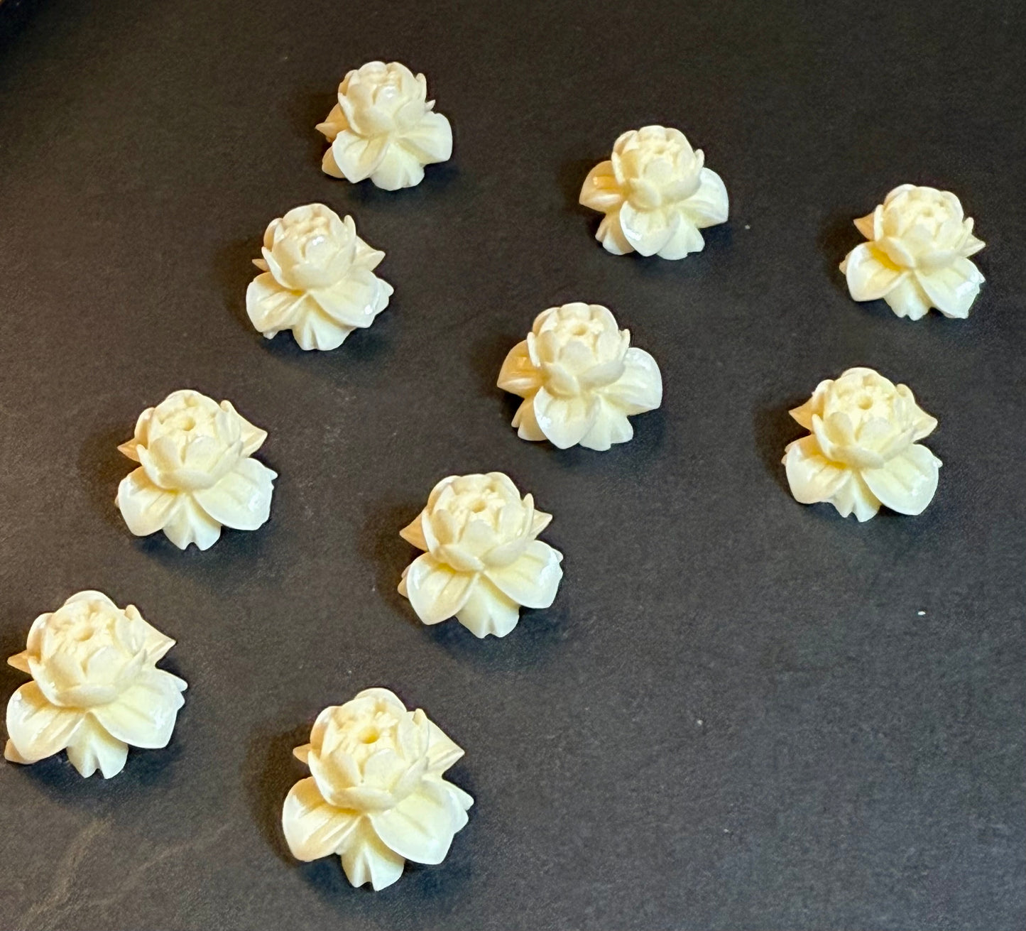 DESTASH - Natural Shell Carved Rose Bloom - Great for drop earrings. Set of 10