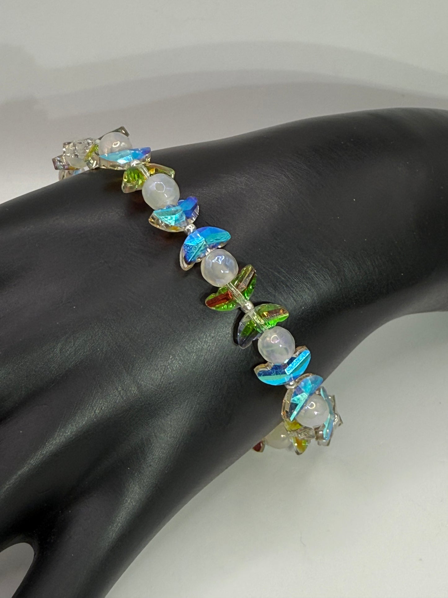 Aura Quartz Butterfly Stretch Bracelet | Electroplated Wing Beads | 8” Adjustable Handmade Jewelry