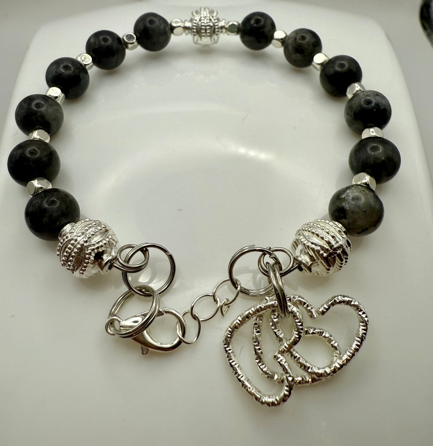 Spectrolite and Silver wired bracelet 7.5"