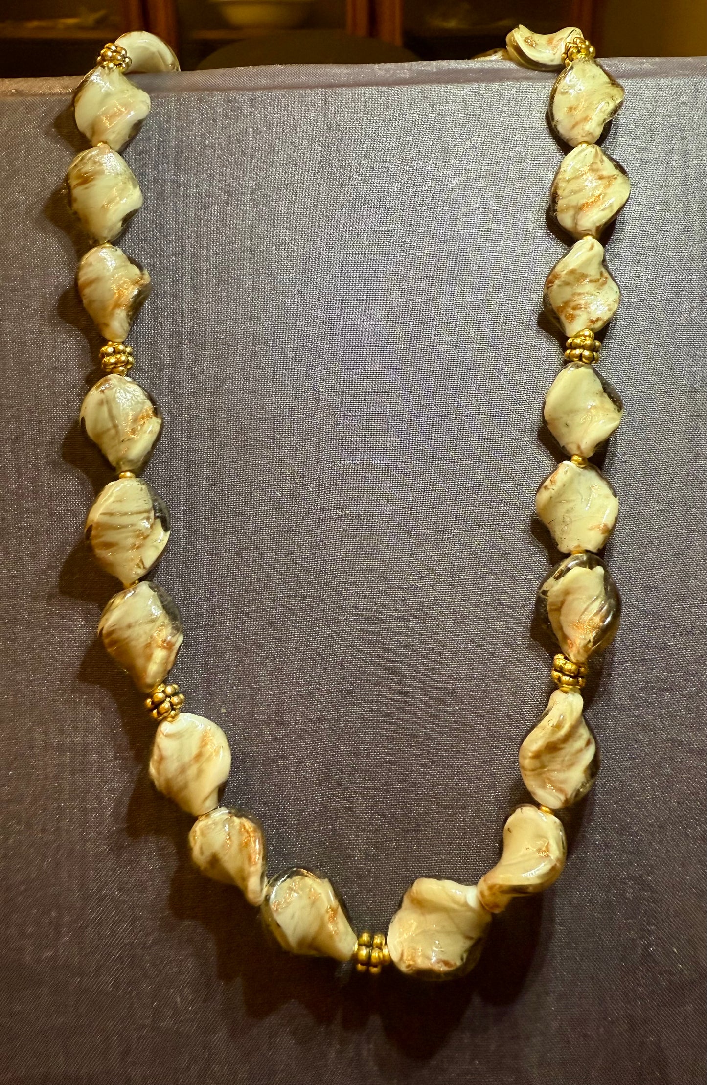 20” Cream Swirl Glass Bead Necklace + Matching Bracelets | Elegant, One-of-a-Kind Set