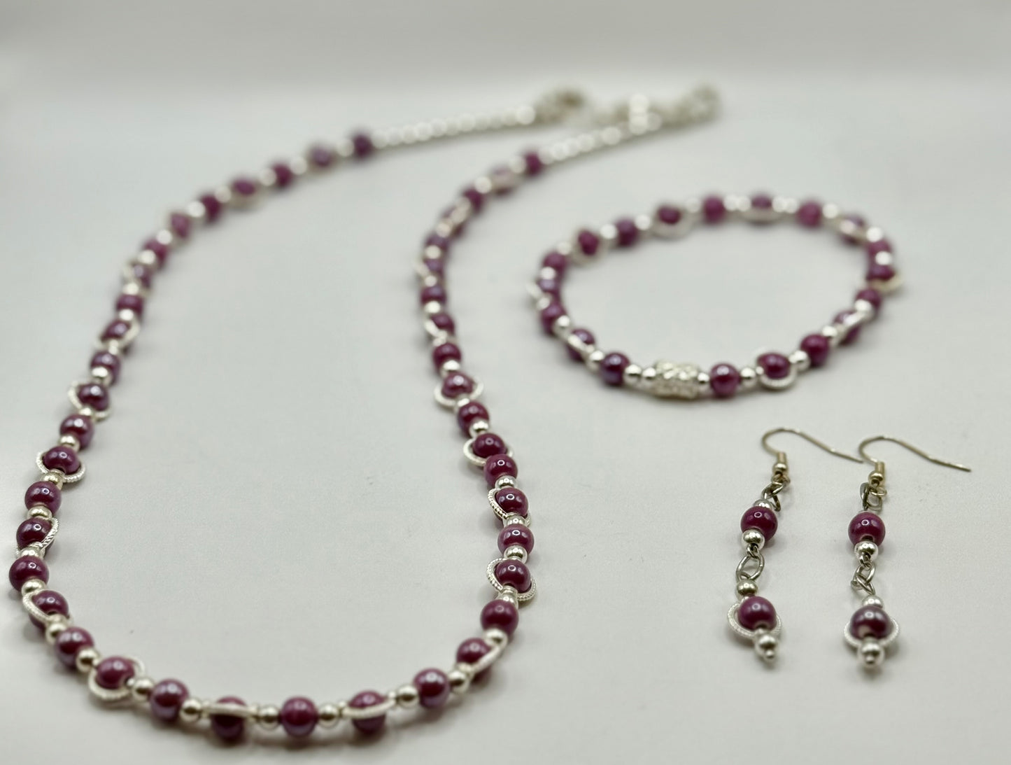22” Purple Beaded Necklace & 7.5” Stretch Bracelet Set | Free Bracelet Resizing | Handmade Jewelry Gift for Her