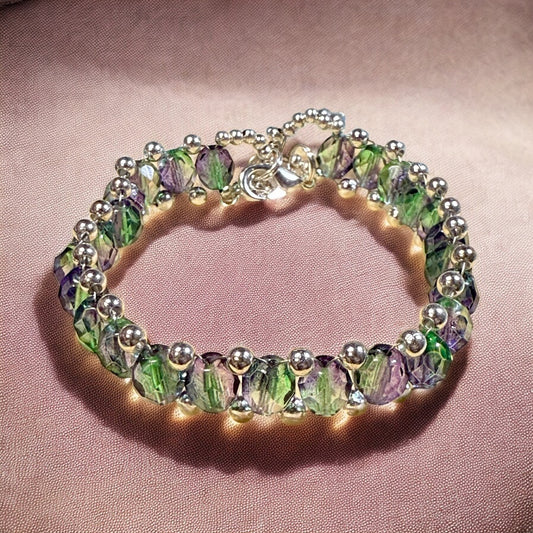 Blueberry and Green Barrel Bracelet 7.75"