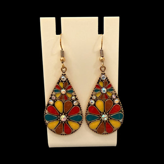 Boho Multicolor Teardrop Earrings | Retro Flower Power Dangle Drops | Vintage-Inspired Festival Jewelry | Gift for Her