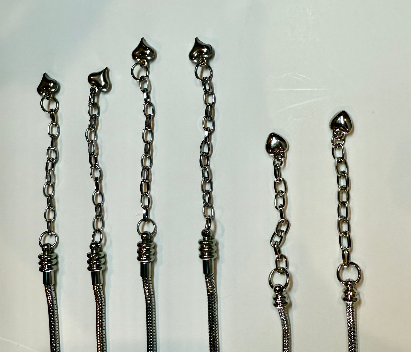 DESTASH - Stainless Steel Pandora-Style Charm and Slider Bracelets approximately 6.5" plus extender with heart