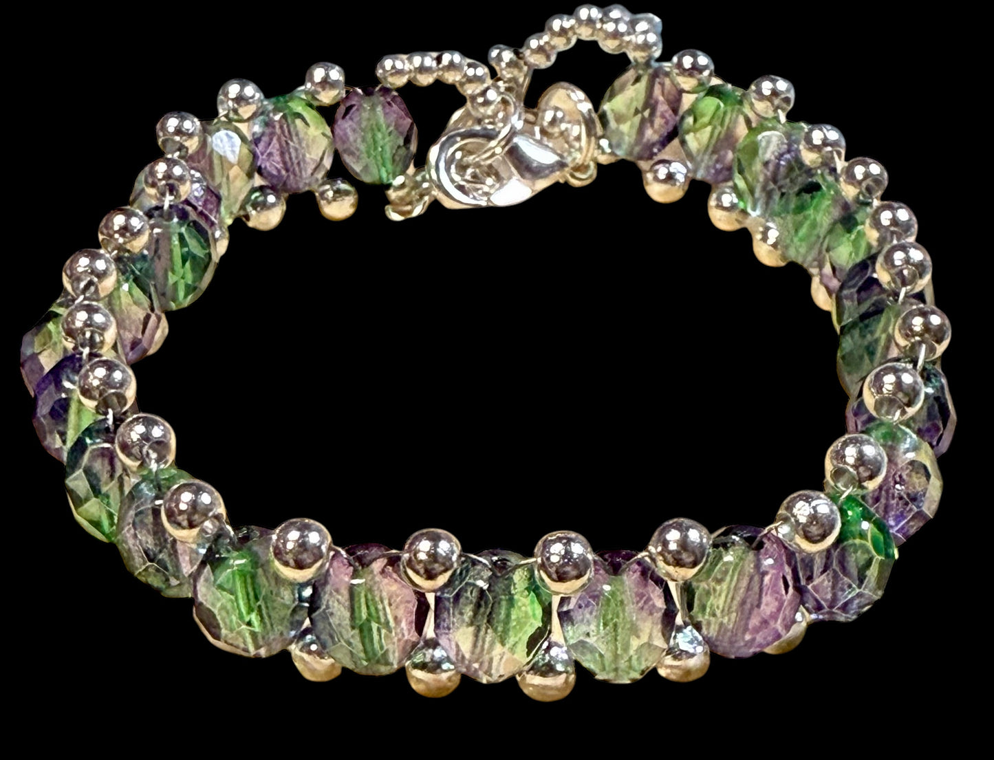 Blueberry and Green Barrel Bracelet 7.75"