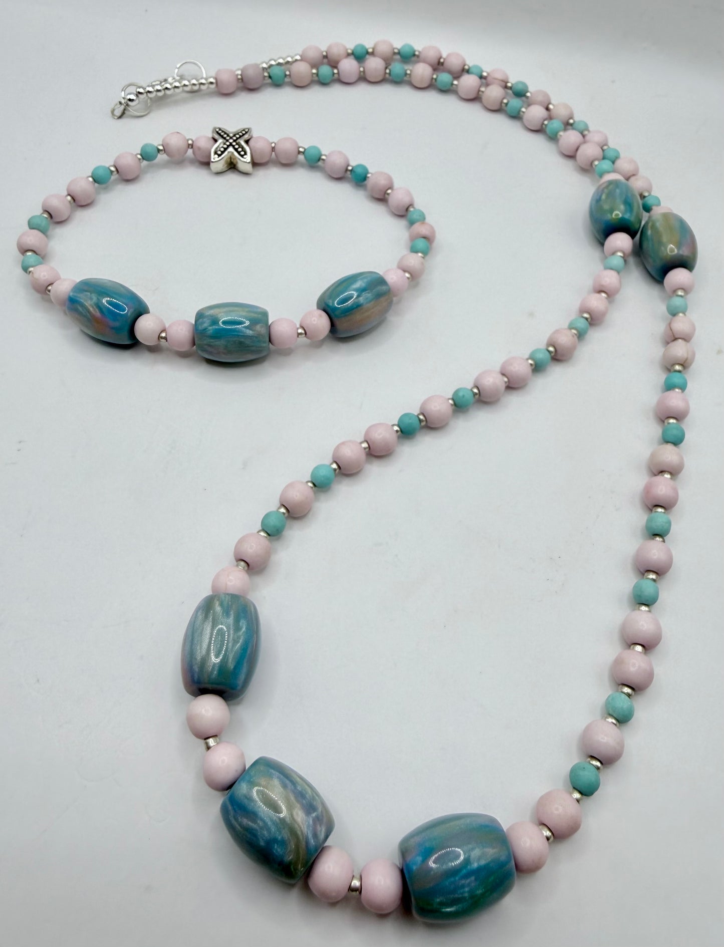24” Necklace & 7.75” Matching Bracelet Set | Coastal Jewelry | Pink & Teal