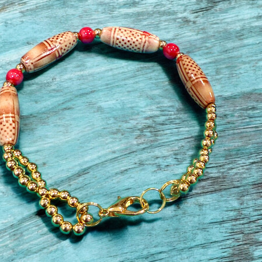 Heritage Wood and Red Accent Bracelet 8"