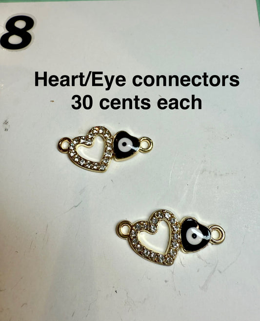 Destash - Gold Heart & Evil Eye Connectors – 2 Loop Charms