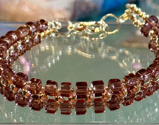 Cubed Purple Double Band Bracelet 7.75"