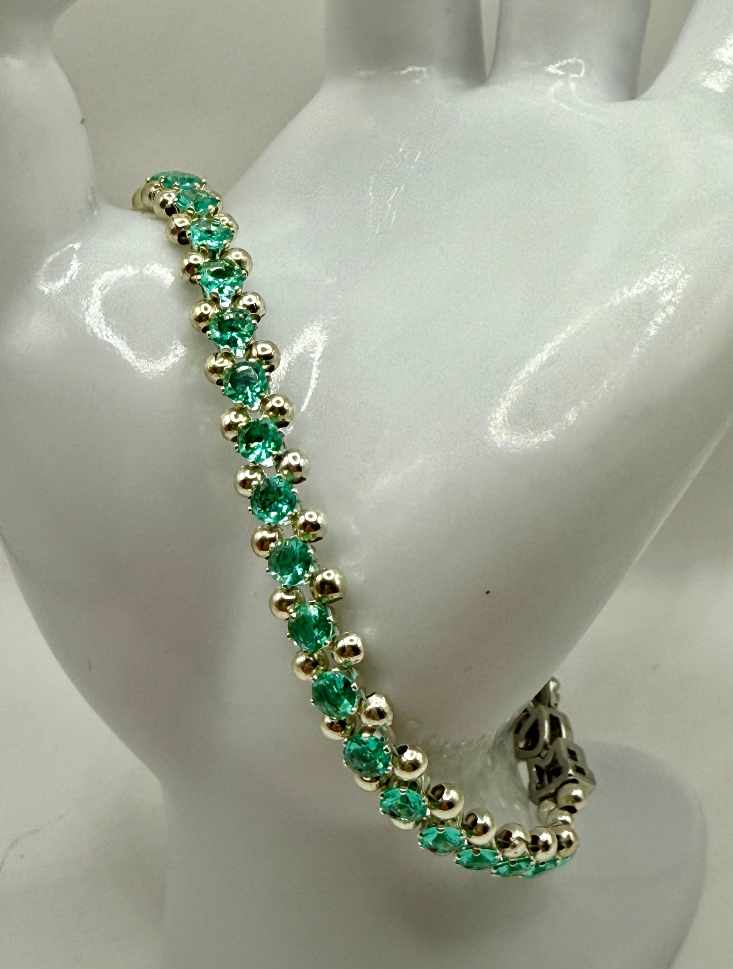 Elegant Rhinestone Bracelet with Mother of Pearl Clasp – 7.75” – Sparkling Silver Tone Jewelry – Statement Bracelet – Gift for Her