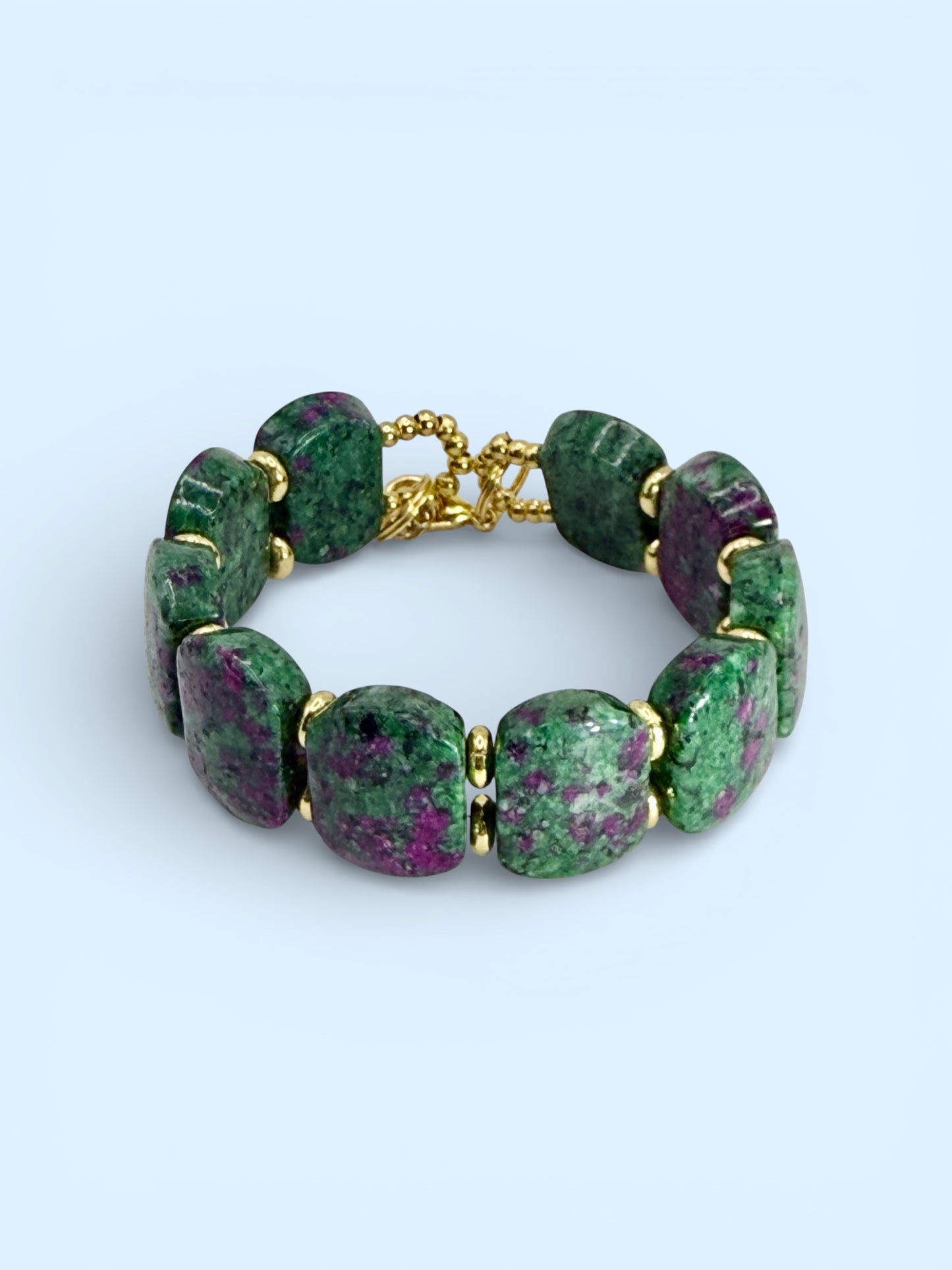 Ruby in Zoisite Bracelet 7.5"-8" • Handmade Statement Stone Bracelet • Green & Pink Gemstone Bangle