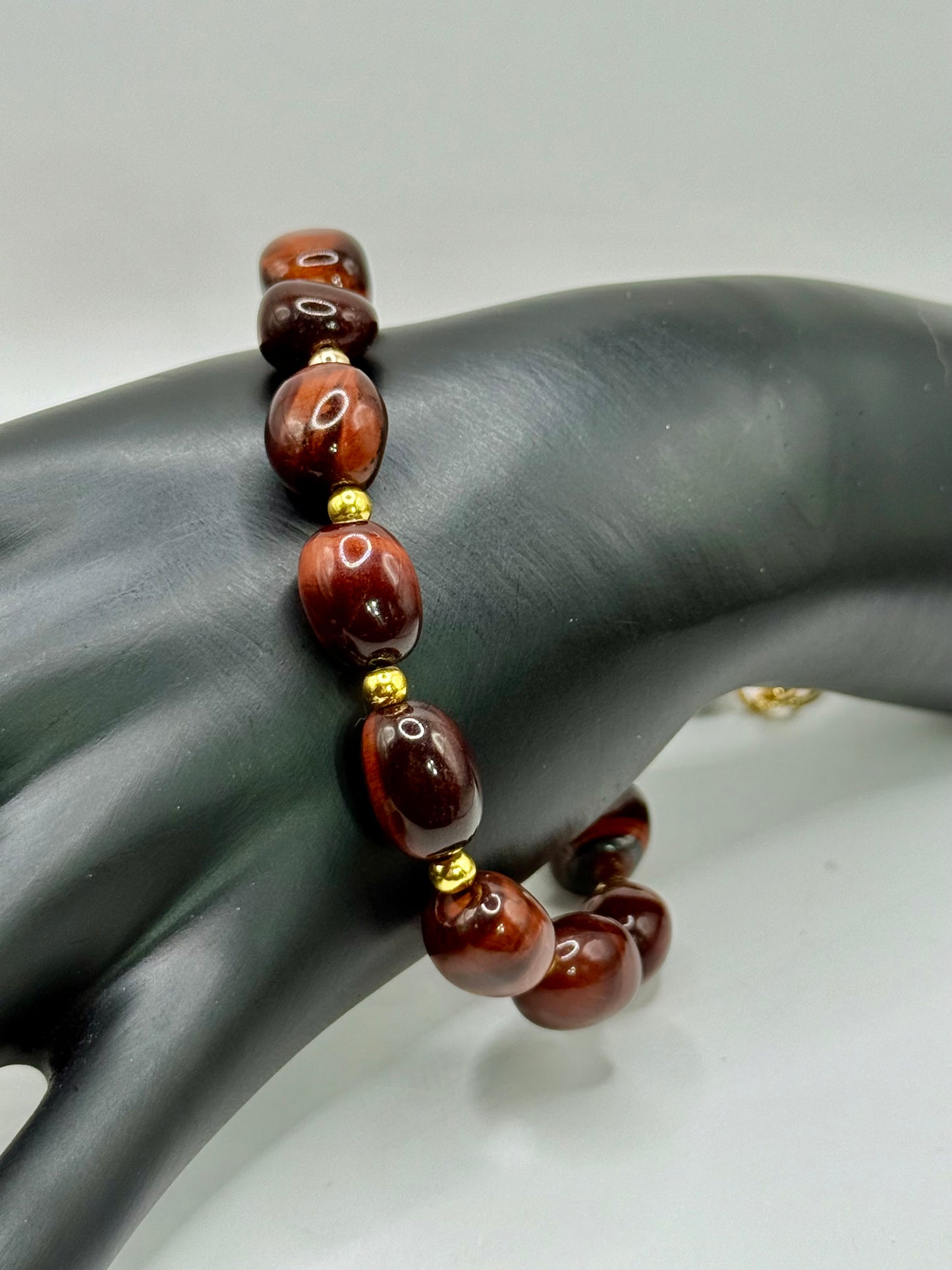 26” Tiger Eye Nugget Necklace with 8” Matching Bracelet | Gold Tone Chain Set | Handmade Gemstone Jewelry by LuckyCharm Boutique TX