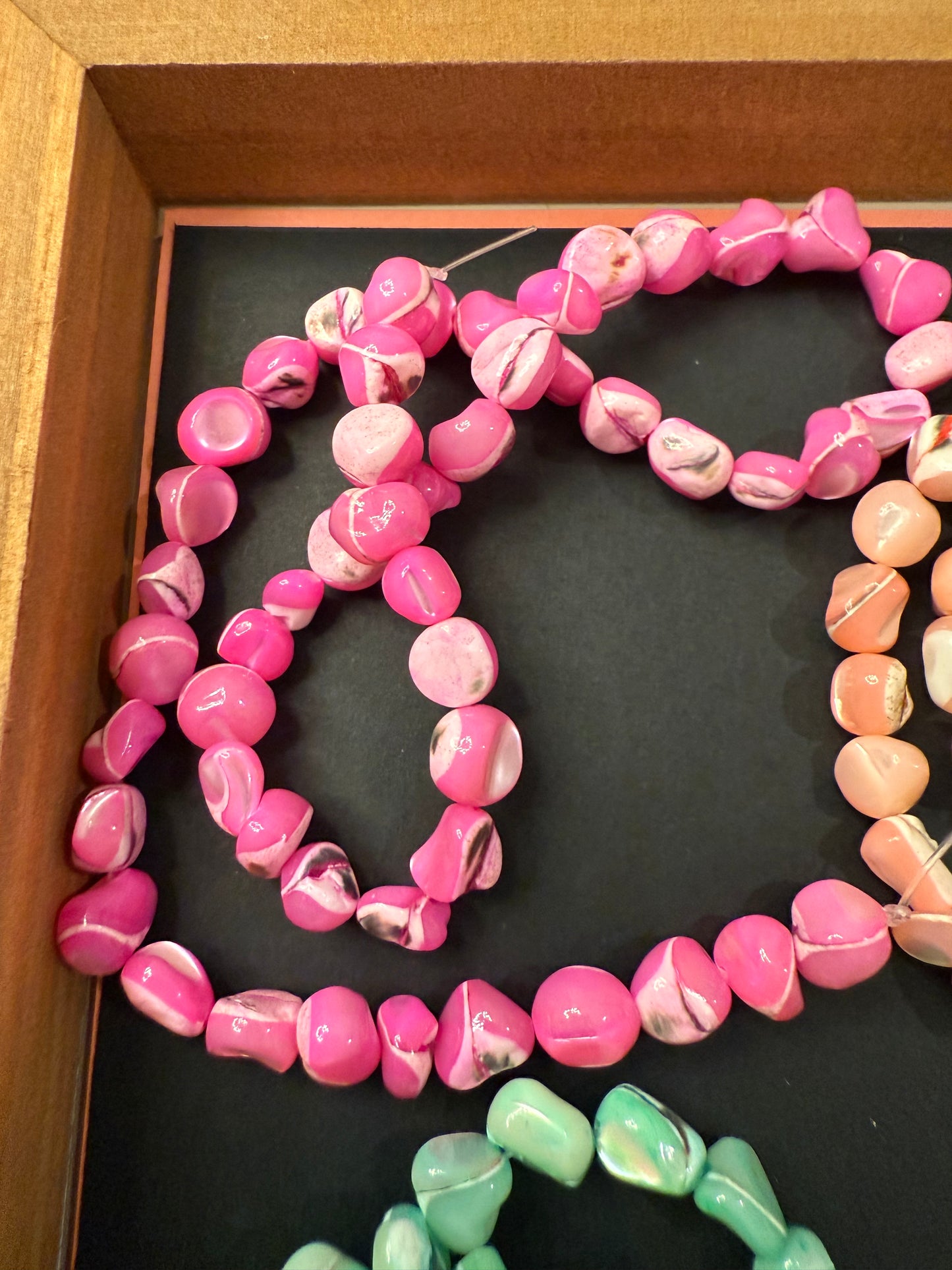 DESTASH -Shell Dyed - Vibrant Colors.  Approximate 50 beads per strand.