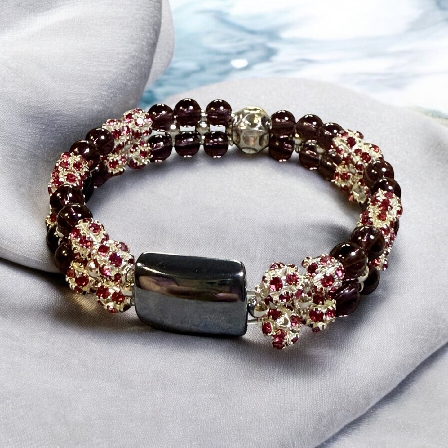 Amethyst and Terahertz Sparkle Stretch Bracelet 7.5"