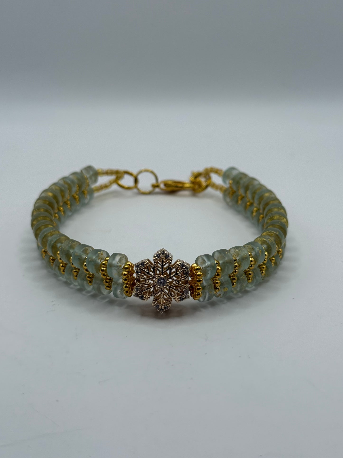 Elegant Glass Bead Bracelet – Light Green or Royal Blue with Gold Accents – Adjustable Clasp Handmade Jewelry Gift 7.5"-8.5" FREE Resizing upon purchase