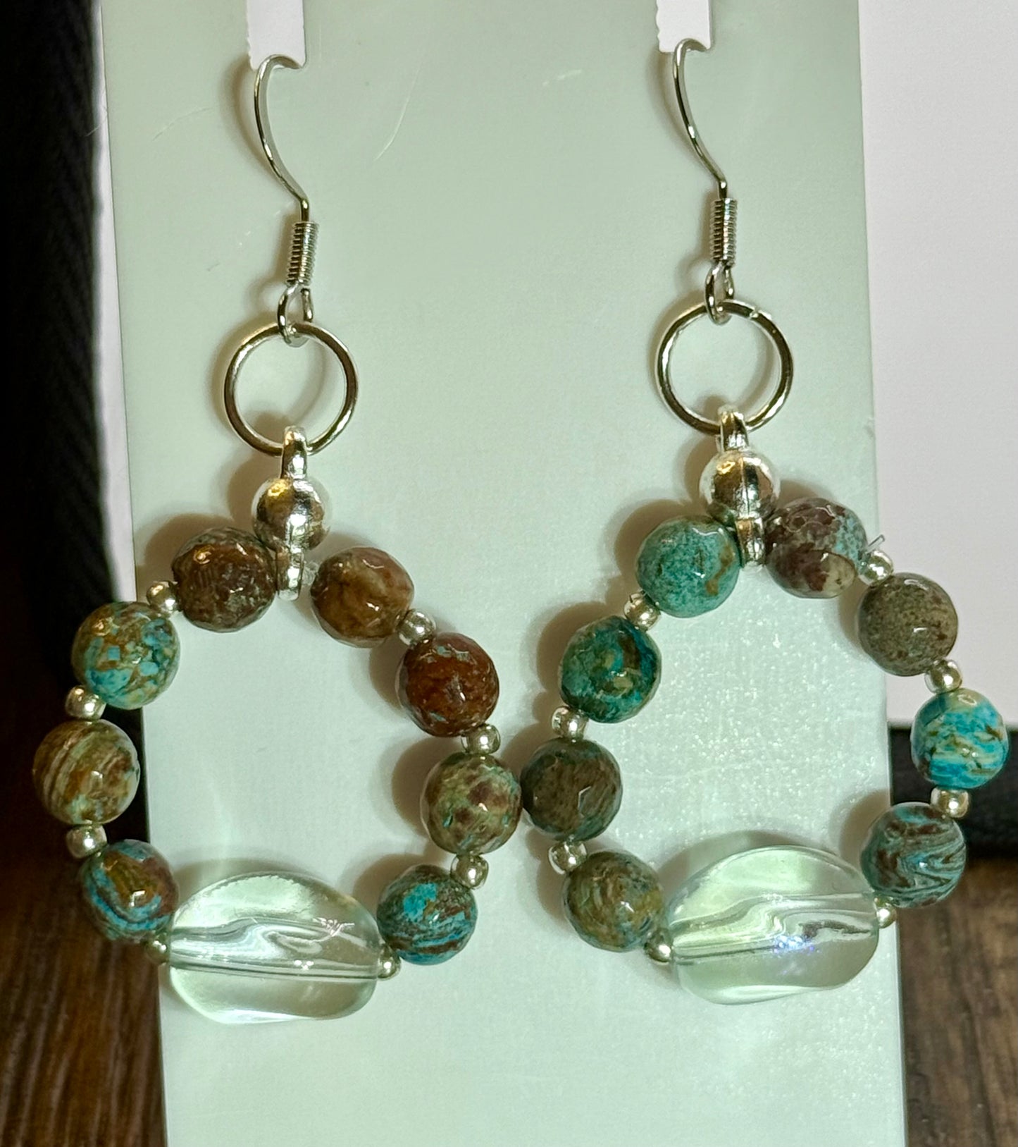 Desert Jasper and Amazonite Necklace Set – 20” Beaded Necklace with Matching Earrings, Natural Gemstone Jewelry, Handmade Gift for Her