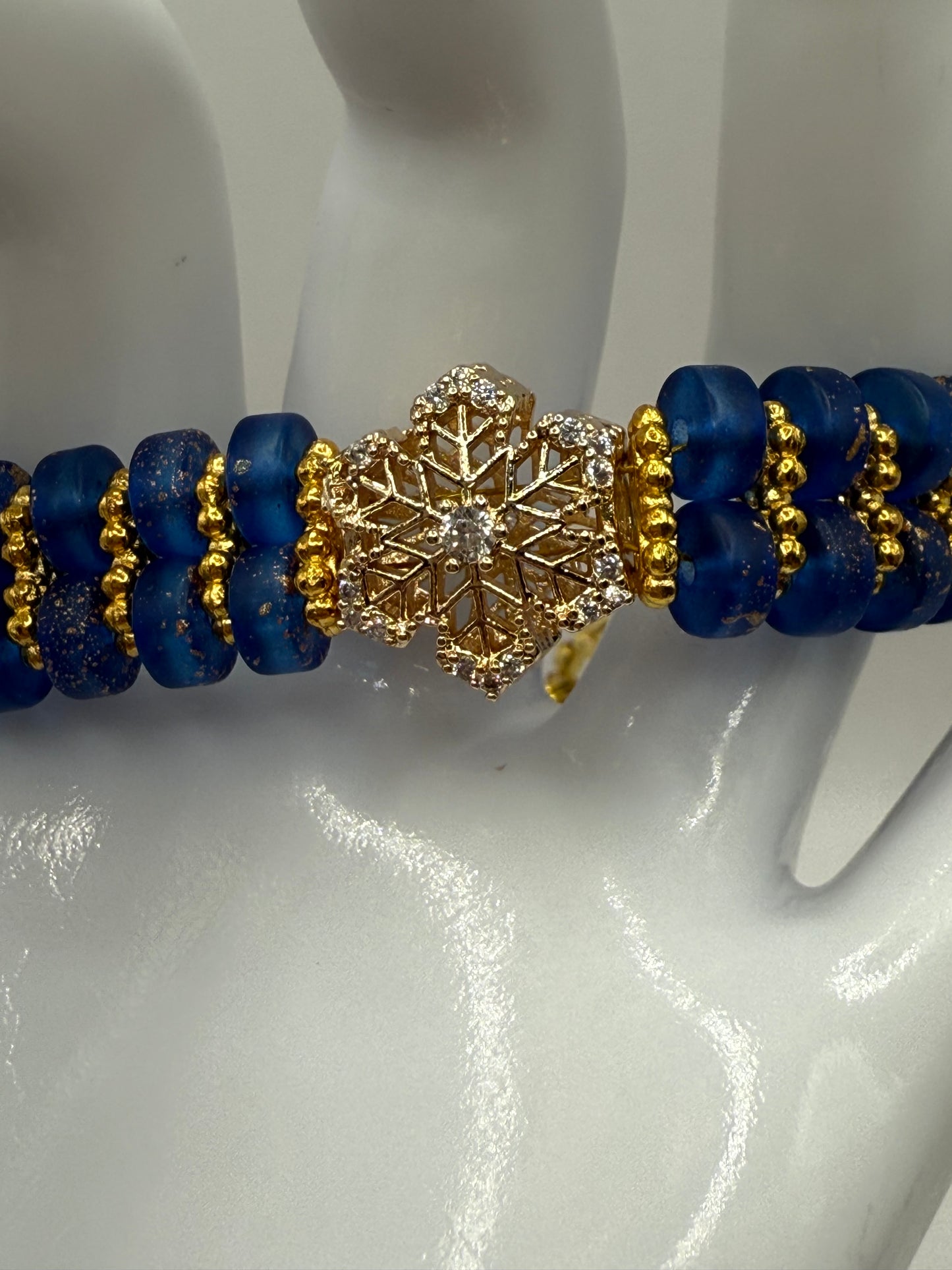 Elegant Glass Bead Bracelet – Light Green or Royal Blue with Gold Accents – Adjustable Clasp Handmade Jewelry Gift 7.5"-8.5" FREE Resizing upon purchase