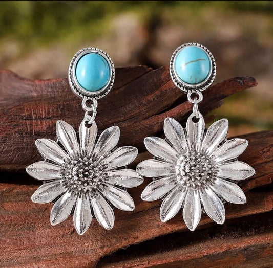 Silver Plated Daisy Earrings with Howlite Earrings
