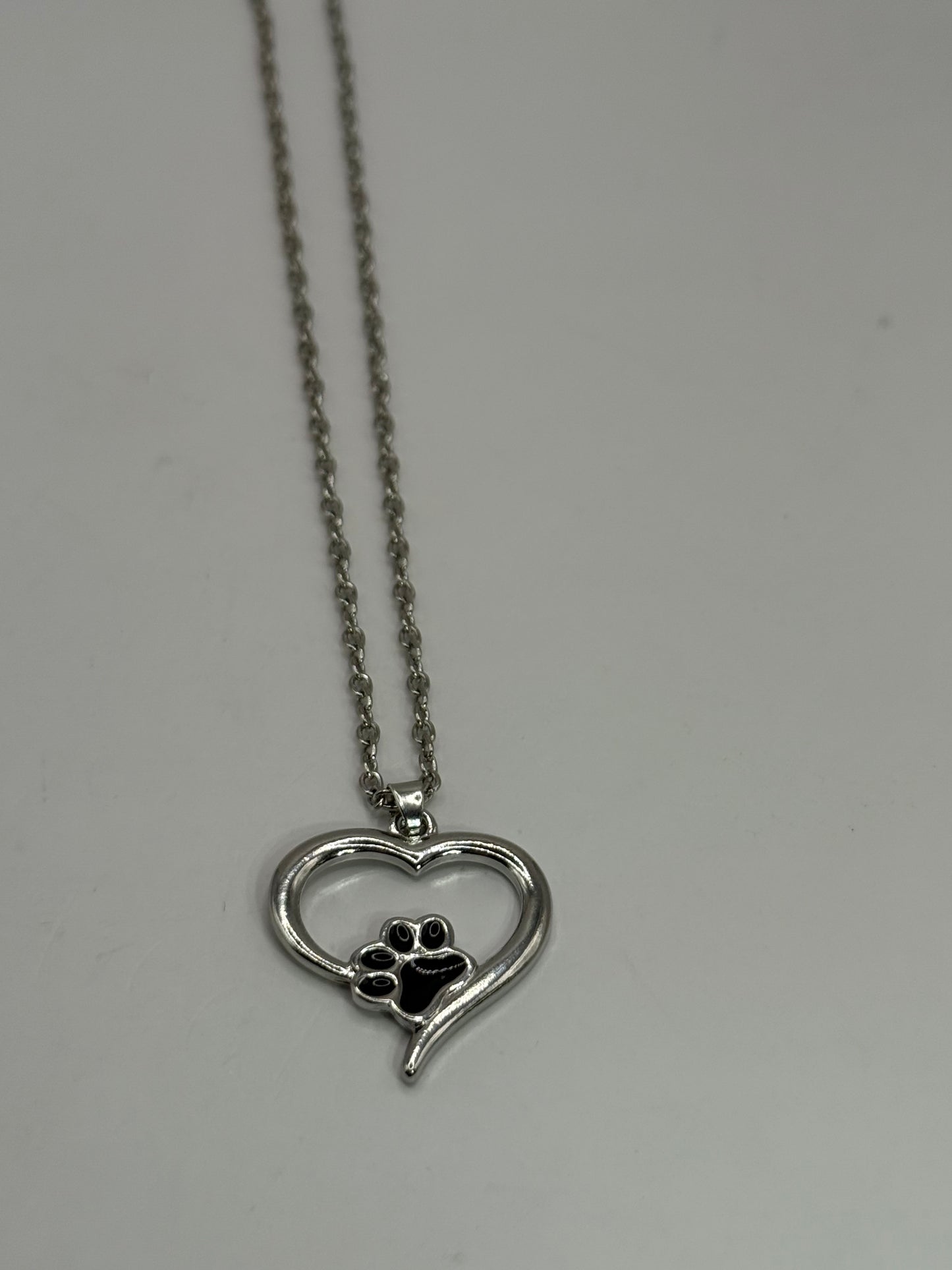 Heart & Paw Print Necklace – Pet Lover Jewelry, Silver-Tone Chain