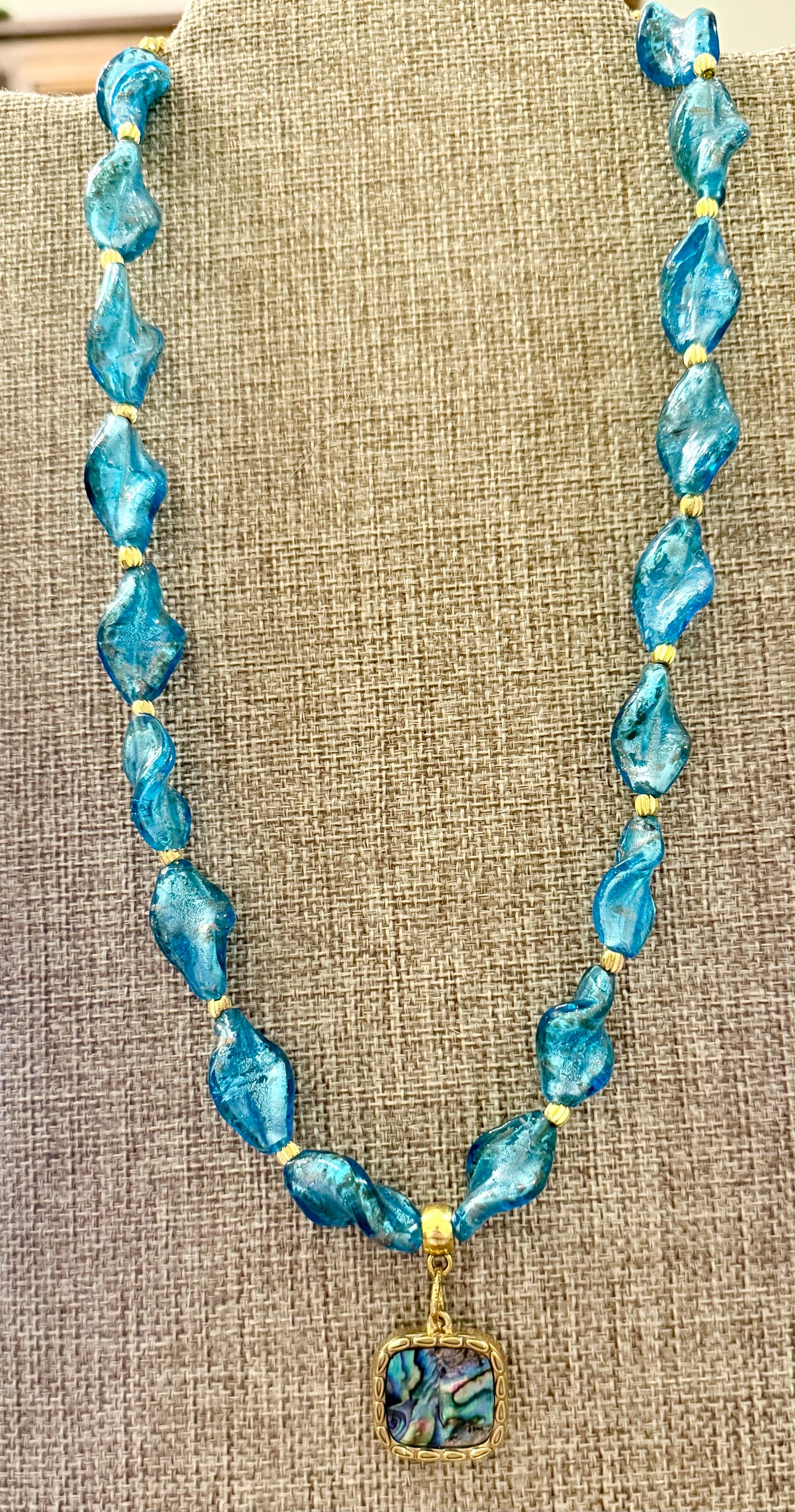 Blue Art Glass Necklace Bracelet Earrings Set | Coastal Jewelry Set | Abalone Pendant | Handmade Statement Jewelry awwwww